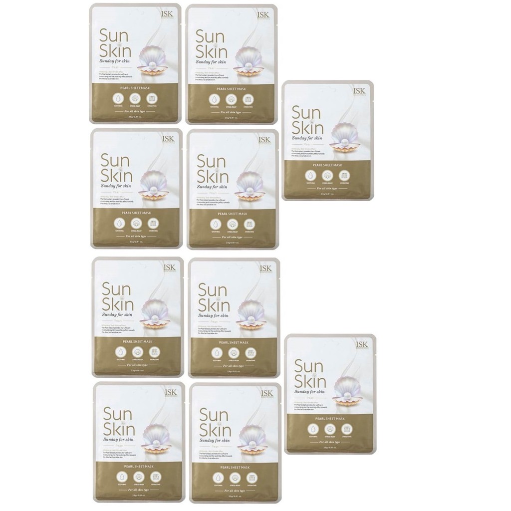 Bộ 5 đắp mặt nạ hàn quốc cao cấp tinh chất ngọc trai trắng da BEAUSKIN ISK ISK SUNSKIN PEARL SHEET MASK 23G/ GÓI