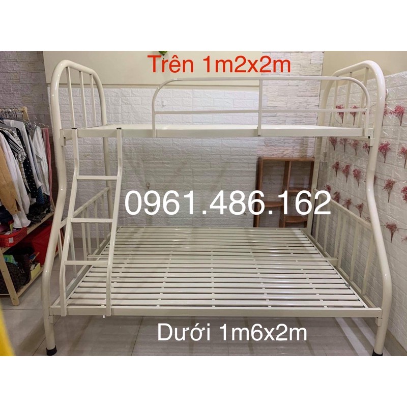 Giường Tầng Khung tròn - trên 1m2x2m dưới 1m6x2m - freeship hcm