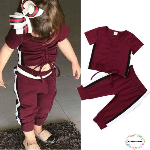 Bộ đồ thun áo ngắn tay hở lưng + quần dài ôm sát dễ thương đáng yêu cho bé gái