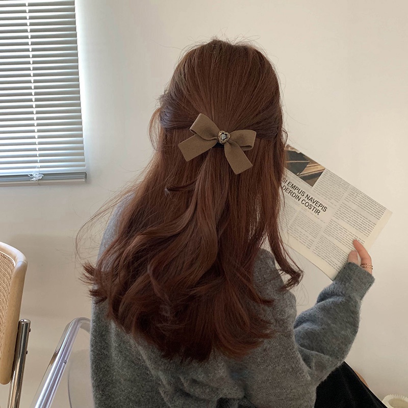 Dây buộc tóc co giãn đính nơ màu cà phê phong cách Hàn Quốc thời trang cho nữ