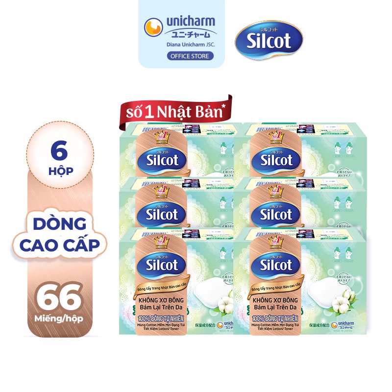 Bộ 6 hộp Bông trang điểm (bông tẩy trang) cao cấp Silcot Premium 66 miếng/hộp