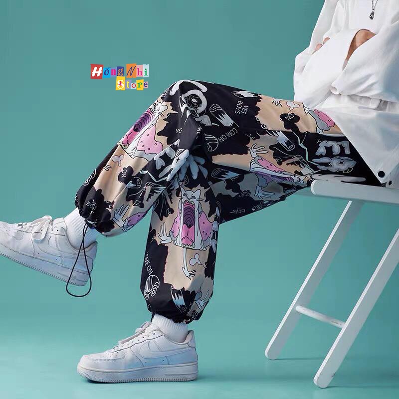 Quần Jogger 3D Hoạt Hình Ulzzang Unisex Jogger Loang Màu Dây Rút Lai Ống Rộng V2 - MM