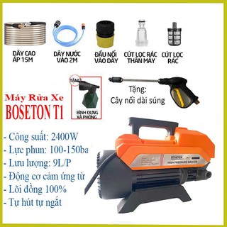 Máy rửa xe BOSETON T1 - 2400W - Dây cao áp 15m - Tặng kèm cây nối dài đầu phun và bình tạo bọt tuyết