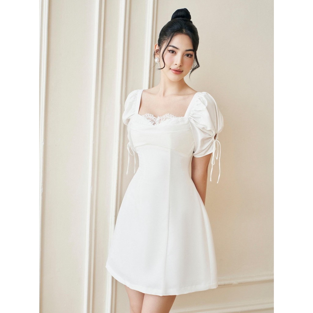RECHIC Đầm Ngắn LiLy dáng chữ A cổ vuông có viền ren thanh lịch trẻ trung phù hợp đi làm dạo phố