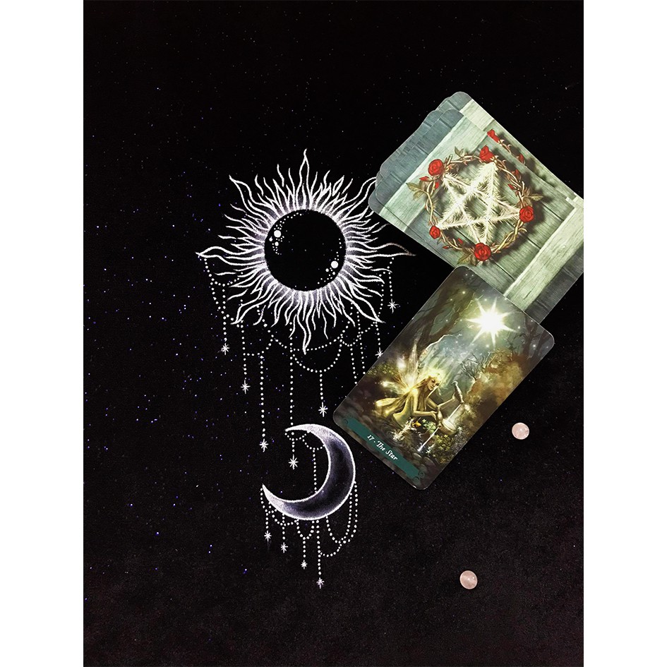 Khăn trải bài tarot the Sun&Moon (tặng lọ đá thanh tẩy + túi nhung) Lilidatarot