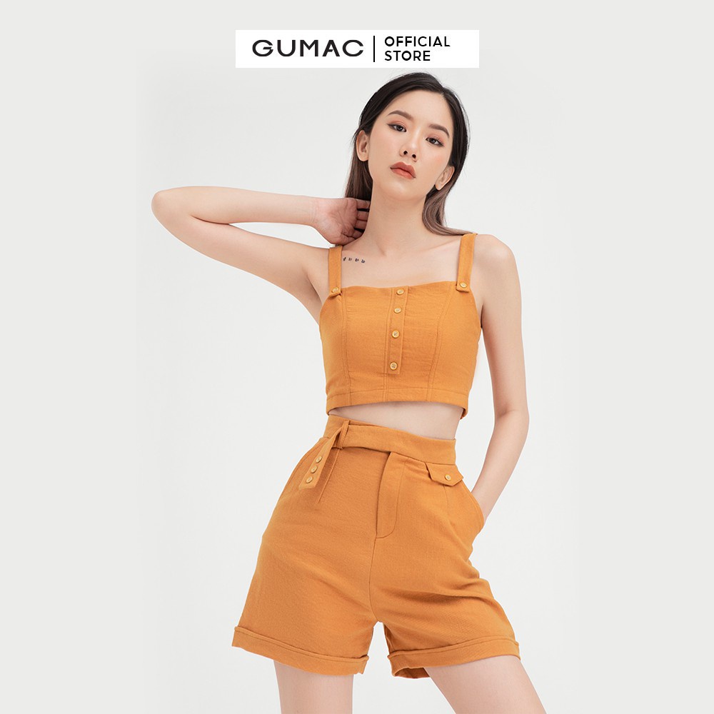 Áo croptop nữ phối nút GUMAC thiết kế năng động AB415