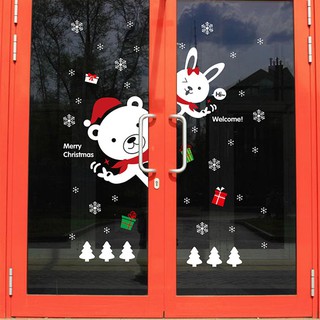 Sticker dán cửa kính trang trí Giáng Sinh hình thỏ và gấu