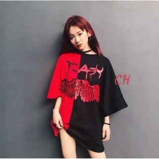 áo thun tay lỡ phối thân đen đỏ CÁNH CHIM cho nam nữ CH35