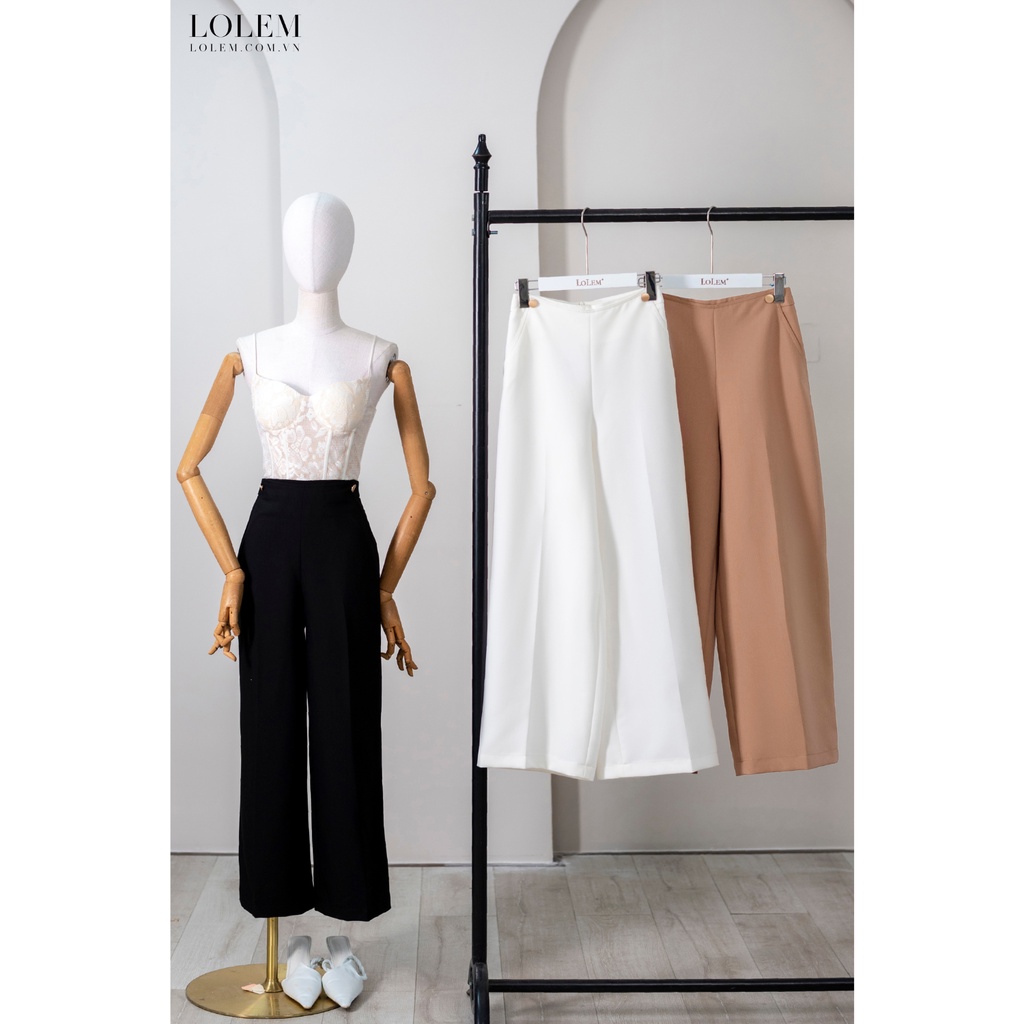 Quần ống suông LOLEM QOS042 đính 2 nút đồng vải chéo xước mềm mại
