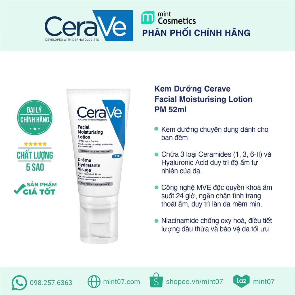 Kem Dưỡng Cerave Facial Moisturising Lotion PM 52ml