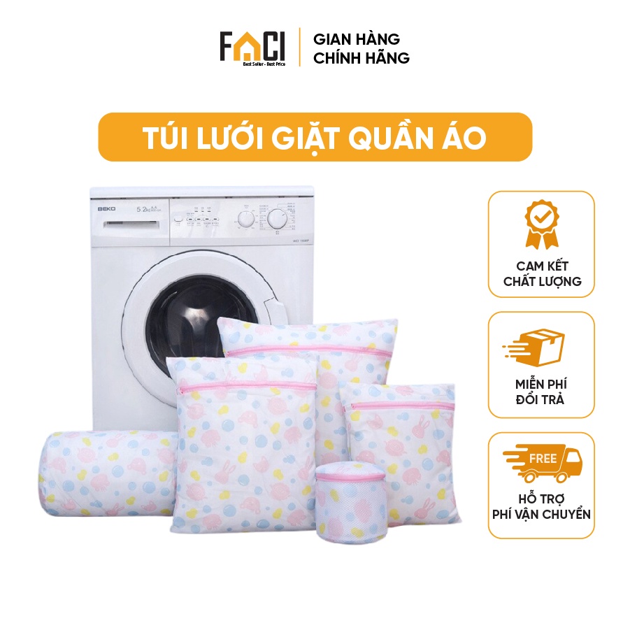 Túi lưới giặt đồ Faci có khóa. Túi lưới giặt đồ Faci nhiều kích cỡ bảo vệ quần áo cao cấp chống nhăn nhàu khi giặt máy
