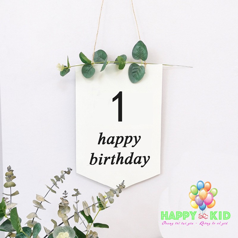 Dây Cờ Happy Birthday In Số Tuổi Tặng Kèm Lá Táo Phong Cách Hàn Quốc Chất Liệu Vải Canvas