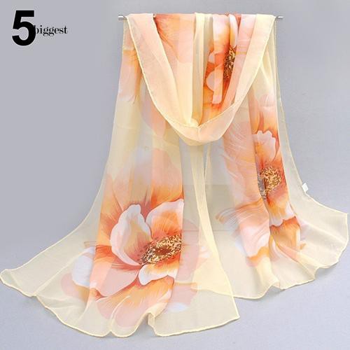 ☆Túi Xách Cỡ Lớn Thiết Kế Giản Dị Thời Trang☆Khăn Choàng Nữ, In Hoa, Vải Chiffon, Dài, Mềm Mại,