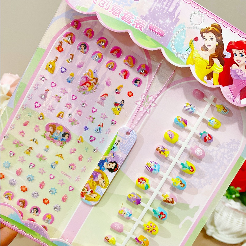 Set 24 móng tay giả trẻ em có gắn keo (Dùng 1 lần) kèm dũa và tấm sticker dán móng hình công chúa cho bé