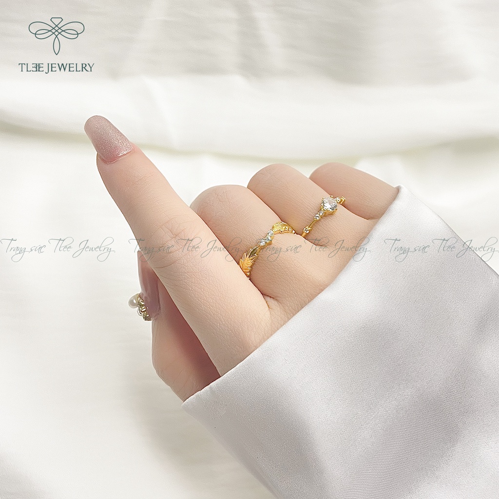 Nhẫn bạc nữ TLEE lá hena mạ vàng 14k cao cấp NCJ A0142