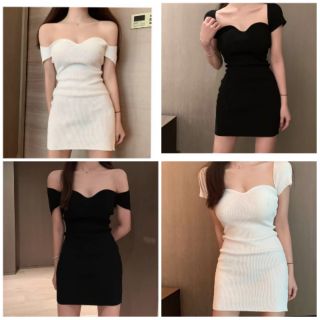[Sẵn] Đầm body len tăm sexy đen trắng ulzzang