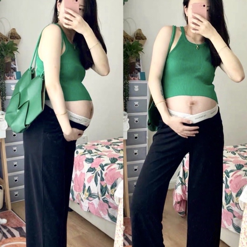 quần bầu cạp chéo chất vải dệt kim mềm đẹp ống rộng dáng dài