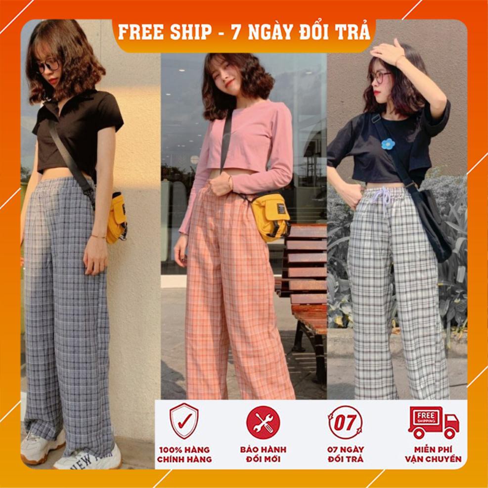 quần caro ống rộng nữ lưng cao nữ | BigBuy360 - bigbuy360.vn