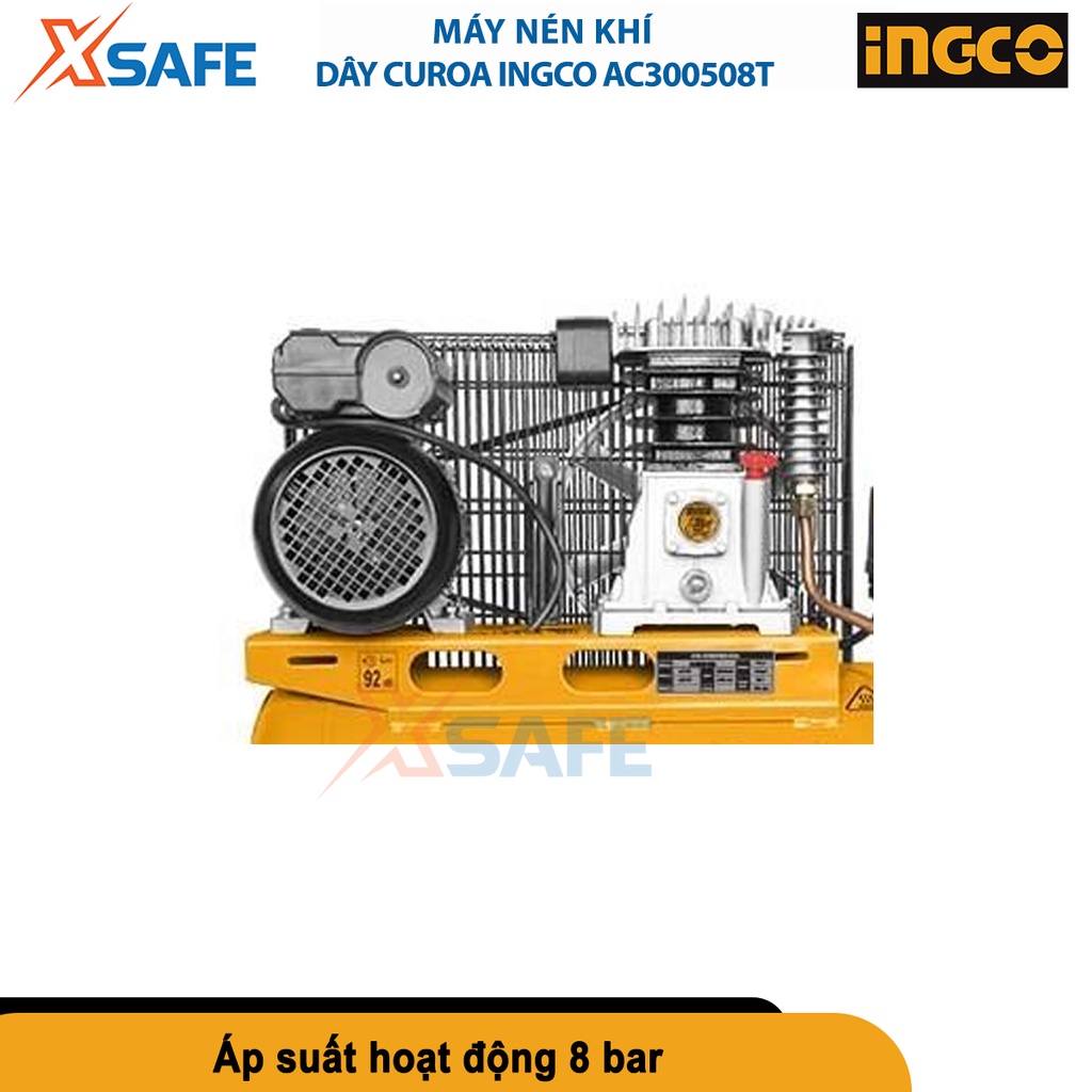 Máy nén khí dây curoa INGCO AC300508T công suất 2.2KW (3 HP), bình chứa 50L, dây curoa, bôi trơn bằng dầu [chính hãng]