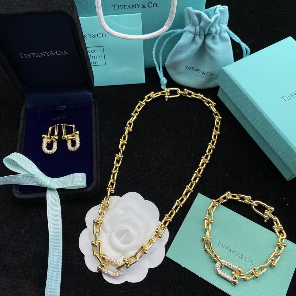 Bộ Trang Sức Mạ Bạc 925 Hình Chữ U Đính Kim Cương Nhân Tạo Dành Cho Cặp Đôi