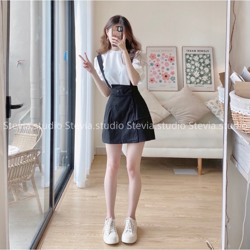 Stevia.studio - Set áo vai phồng + váy yếm - 3 size Xs, S, M