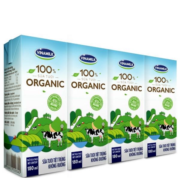 Sữa tươi tiệt trùng Vinamilk 100% Organic không đường - Lốc 4 hộp