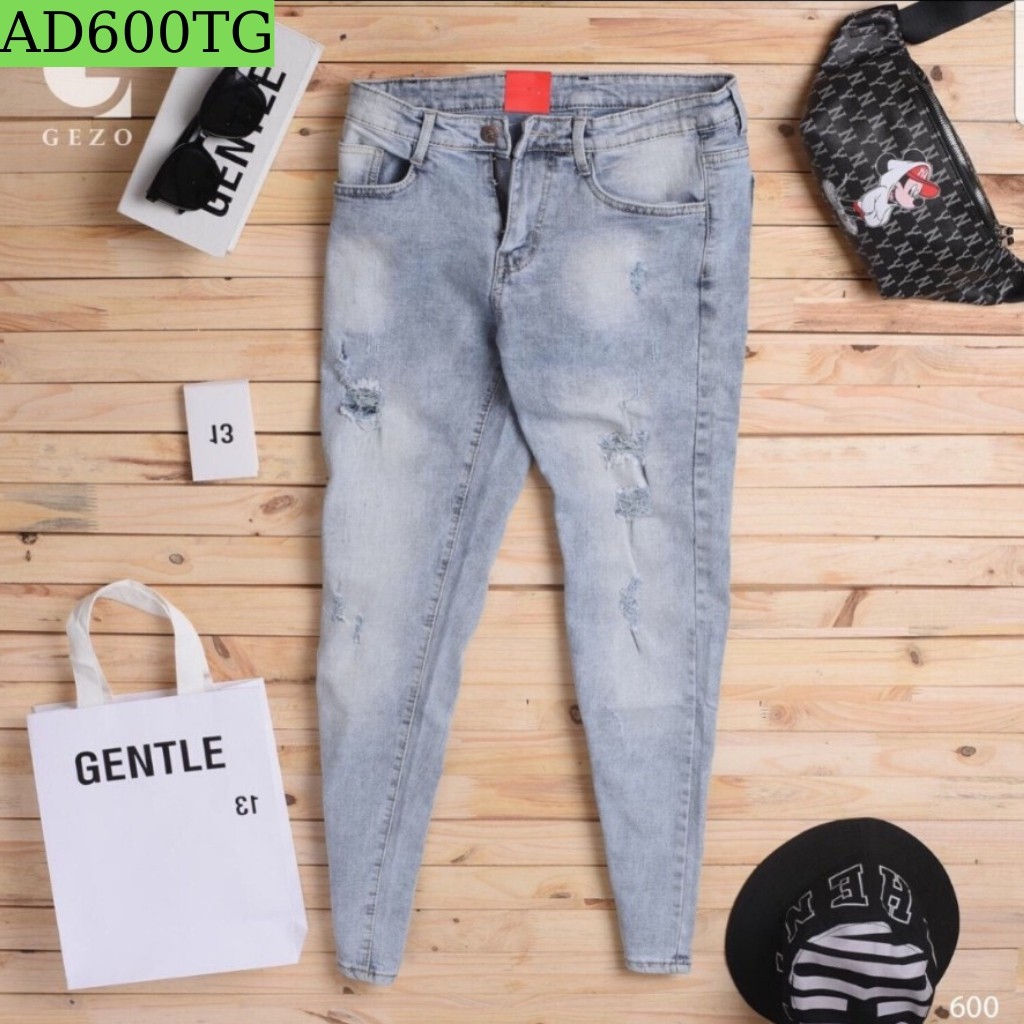 Quần Jean Nam Chất Bò AD600TG Xanh Rách Xước Trẻ Trung Cá Tính Mẫu Mới | BigBuy360 - bigbuy360.vn
