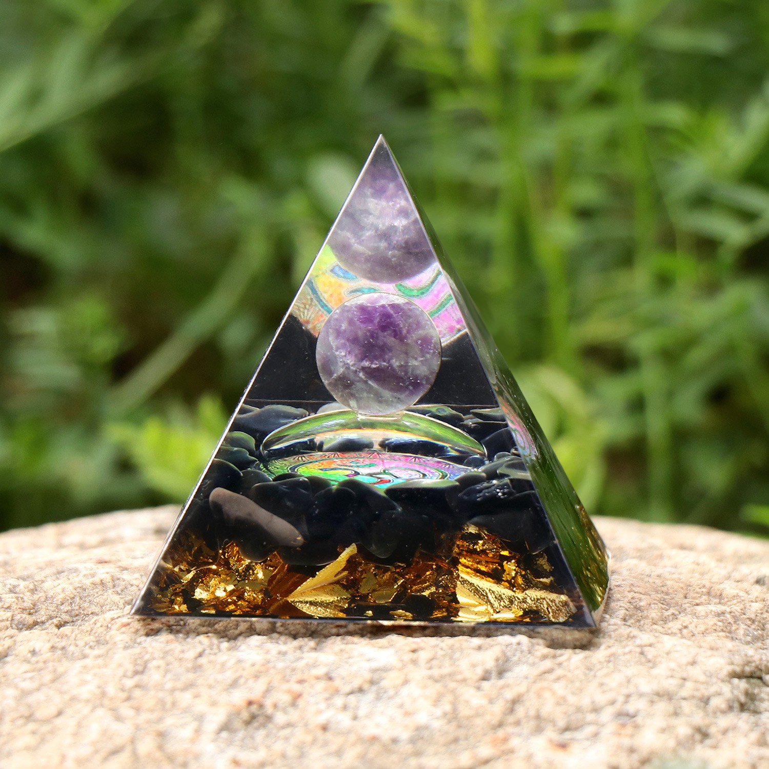 ☆YOLA☆ Shelf Decor Orgone Pyramid Boost Immune System|Decor Positive Energy Generator Chakra|Orgonite Hand Craft Gifts for Women Spirtual Things with Obsidian|EMF Protection – Healing