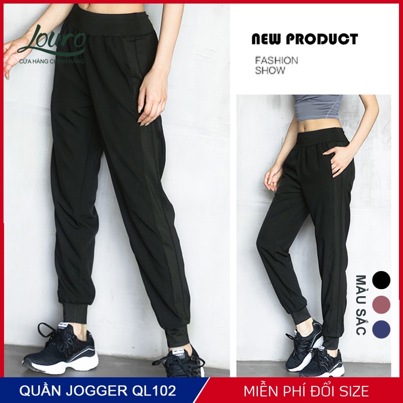 Quần tập gym nữ Louro QL102, dáng quần jogger nữ trẻ trung, năng động, che mọi khuyết điểm cơ thể