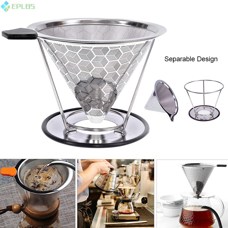 EPLBS Stainless Steel Coffee Filter Reusable Pour Over Coffee Filter Cone Coffee Dripper with Removable Cup Stand