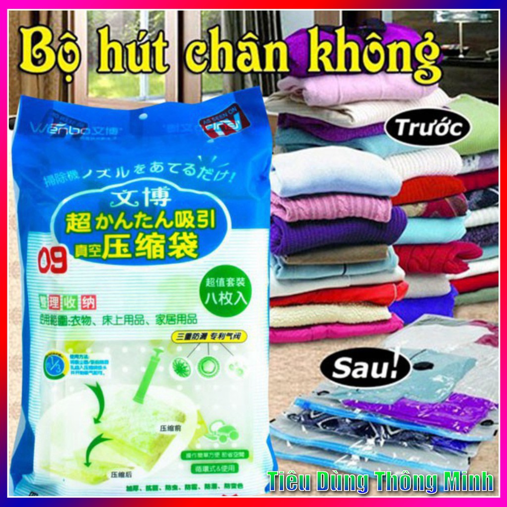 💯 Bộ 8 Túi Hút Chân Không Kèm Bơm Tay + TẶNG KÈM Dụng Cụ Lấy Ráy Tai Có Đèn  - Tiêu Dùng Thông Minh