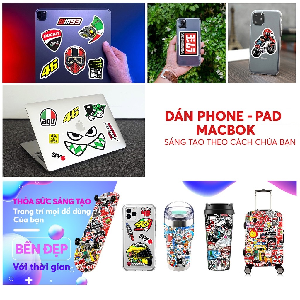 Combo 30 Sticker Chống Nước Decal Dán Điện Thoại Laptop Mũ Bảo Hiểm Vali Đàn Guitar Bình Nước Sổ Tay - Minh An Saigon