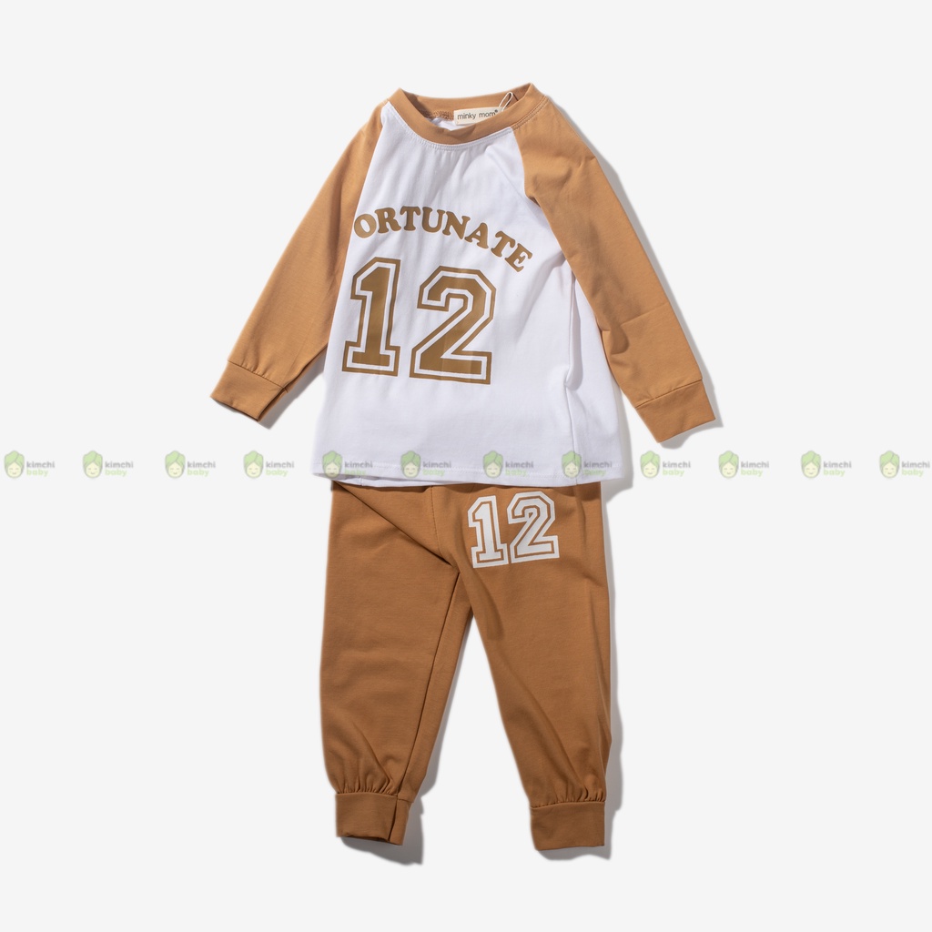 Bộ Dài Tay Cho Bé Trai, Bé Gái Vải Thun Lạnh Minky Mom  Bóng Chày In Số 12, Đồ Bộ Mặc Nhà Cho Bé Thu Đông MKMTD2226