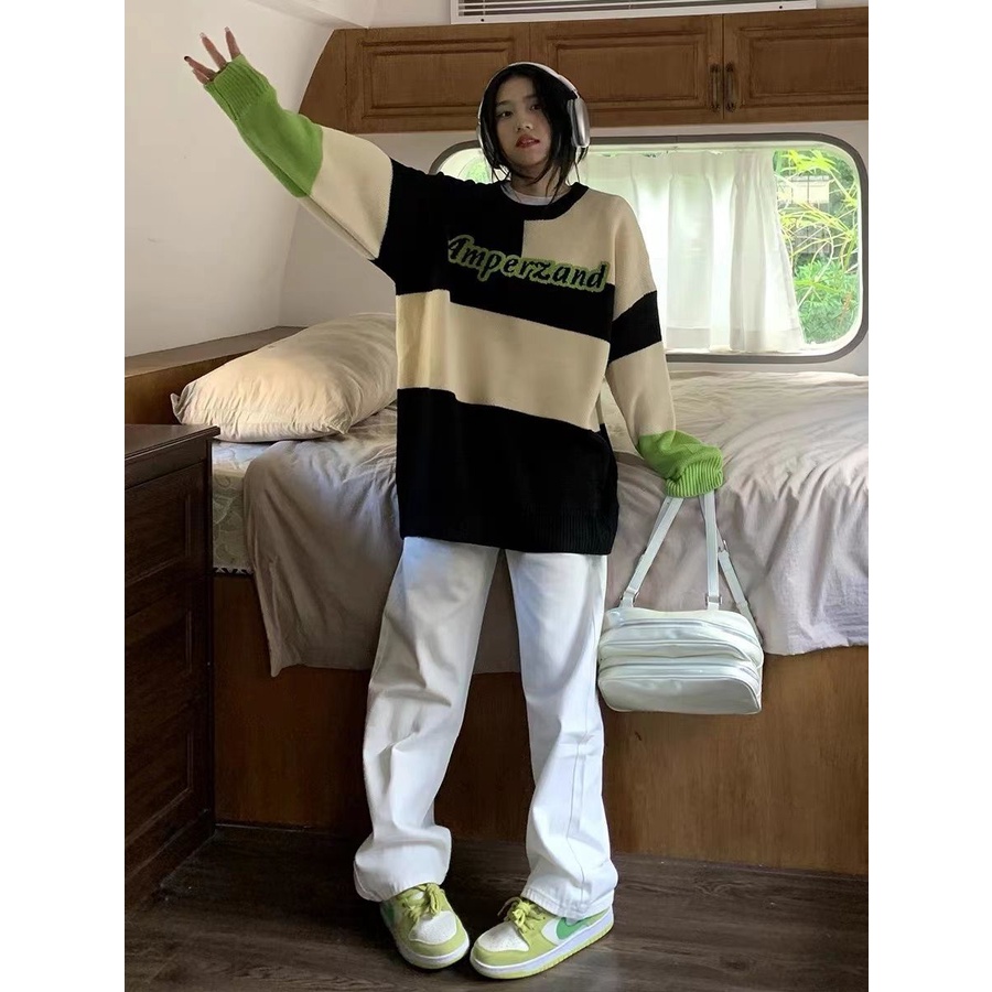 Áo sweater Dệt Kim Cổ Tròn Dáng Rộng Màu Sắc Ngọt Ngào Phong Cách Hàn Quốc Thời Trang Mùa Thu Cho Nữ