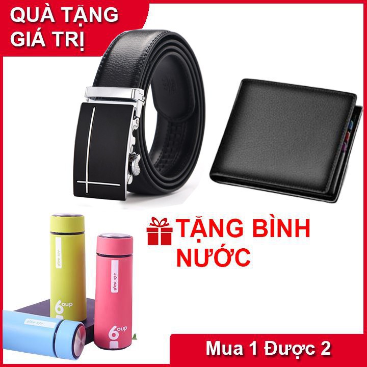 Combo Ví da nam VD015 - Thắt lưng da nam CTL Tặng kèm bình nước 6 UOP 44