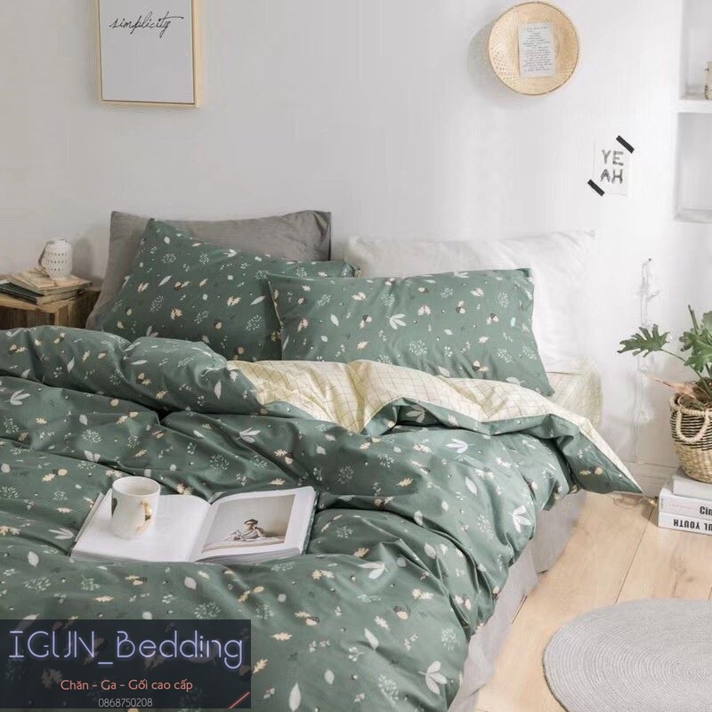 Bộ LÁ THU CUỐI set chăn ga gối COTTON SỊN 100% Hàn Quốc