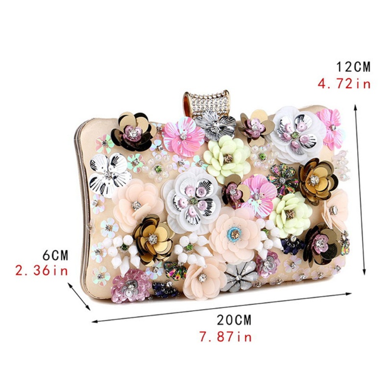Youyo Ví Cầm Tay Dự Tiệc Tối Vải Satin Đính Kim Sa Hoa Nhiều Màu Sắc Cho Nữ