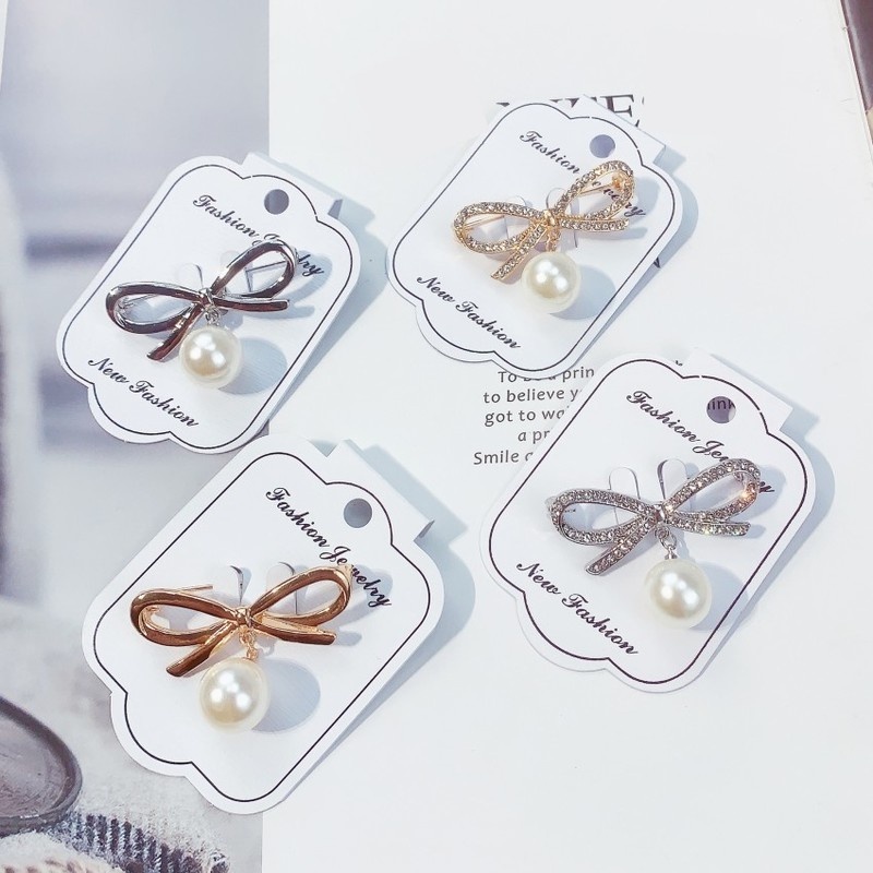 Ghim Cài Áo Hình Nơ Đính Ngọc Trai Giả 3 Kiểu Dáng Thanh Lịch Cho Nữ