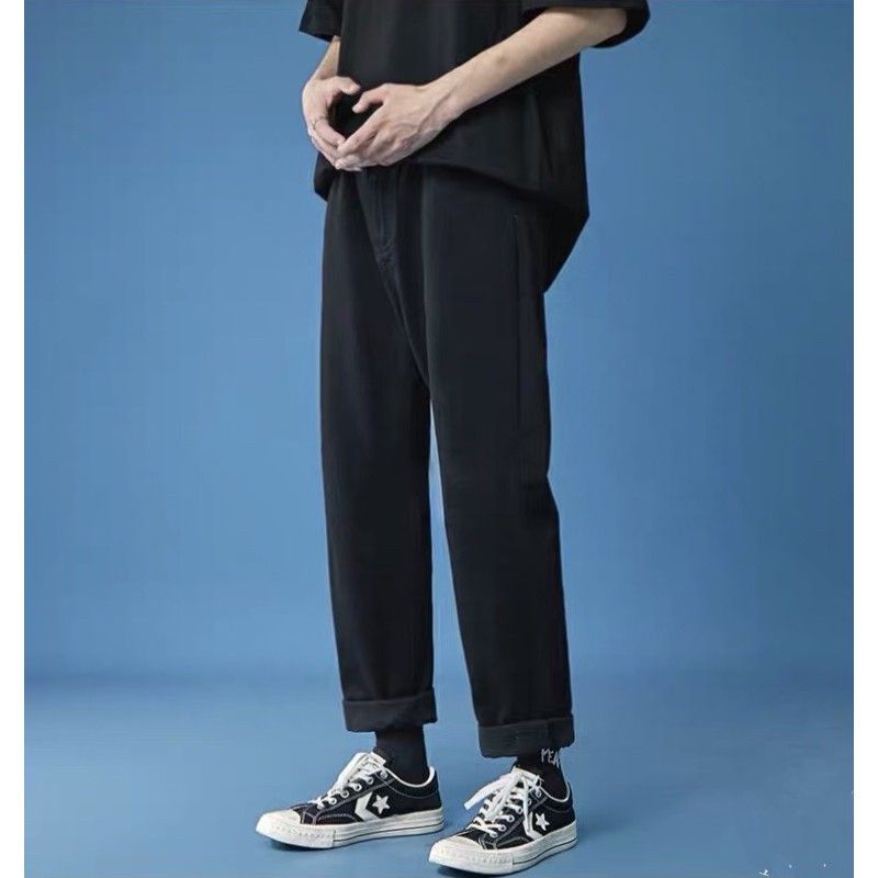 quần baggy jean nam đen trơn chất bò ống rộng dáng suông cao cấp đẹp 020 | BigBuy360 - bigbuy360.vn