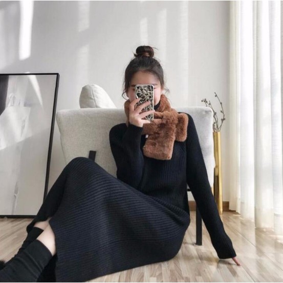 Váy len nữ phom suông dáng dài hàng quảng châu dày dặn chuẩn ảnh