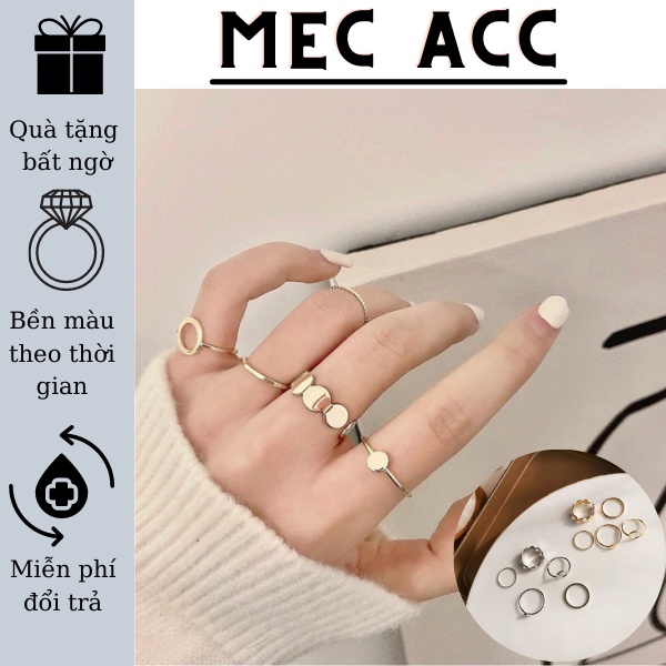 Set nhẫn nữ 5 chiếc nhẫn phong cách cổ điển họa tiết dây xích cá tính N13e