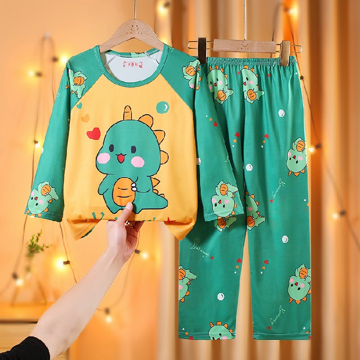 Bộ Đồ Ngủ Tay Dài Chất Liệu Cotton In Họa Tiết Hoạt Hình Xinh Xắn Cho Bé