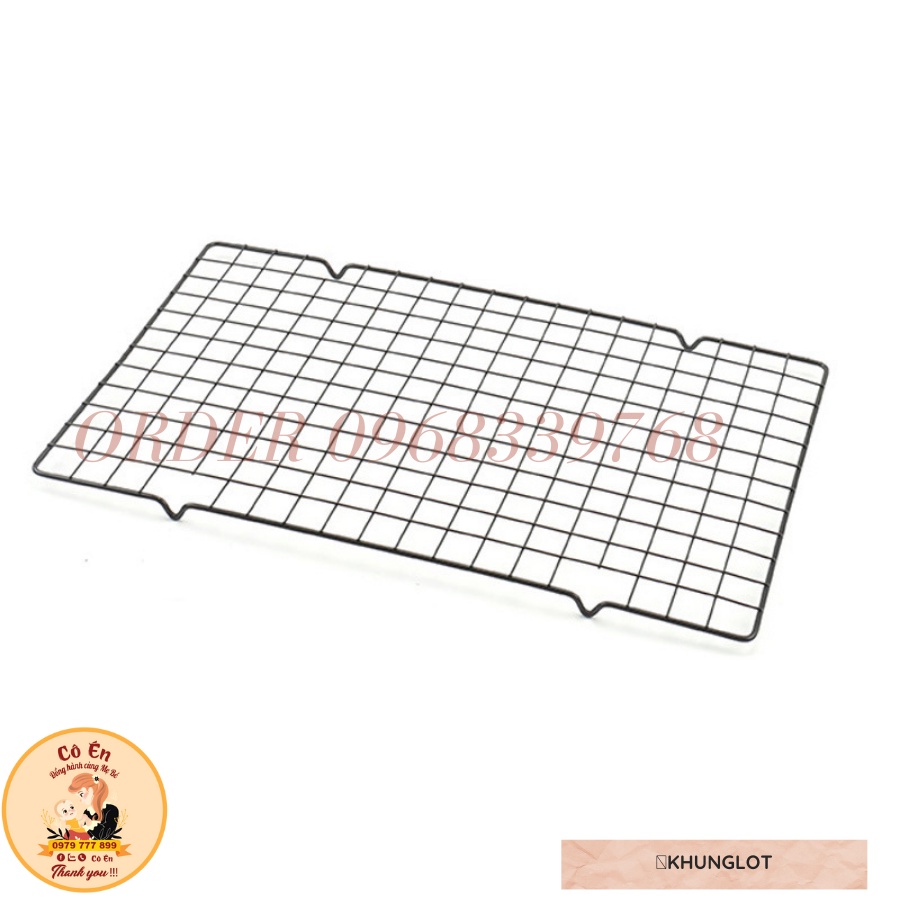 Rack Hong Bánh / Vỉ Nướng Bánh Inox 25x40 Có Chân, khung lót bánh