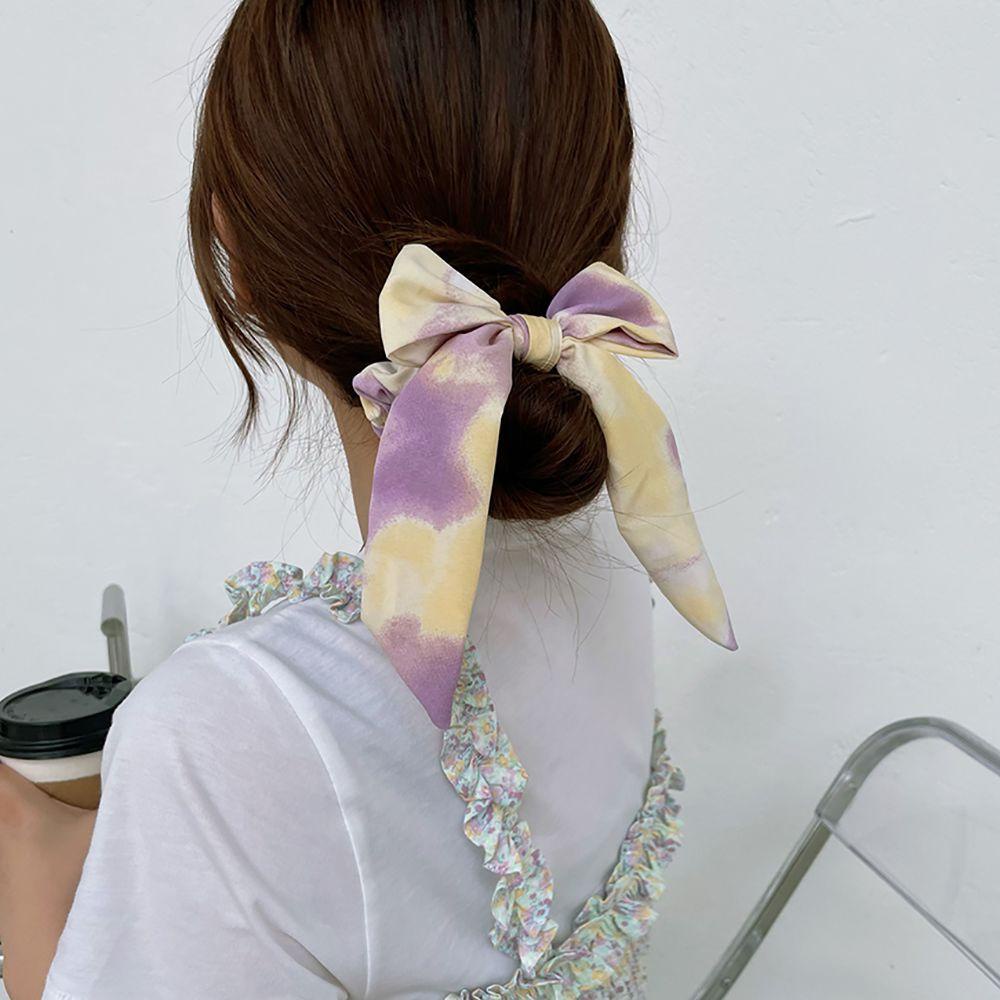 NICKOLAS Dây Cột Tóc Co Giãn Đính Nơ Họa Tiết Tranh Sơn Dầu Thời Trang Hàn Quốc Cho Nữ