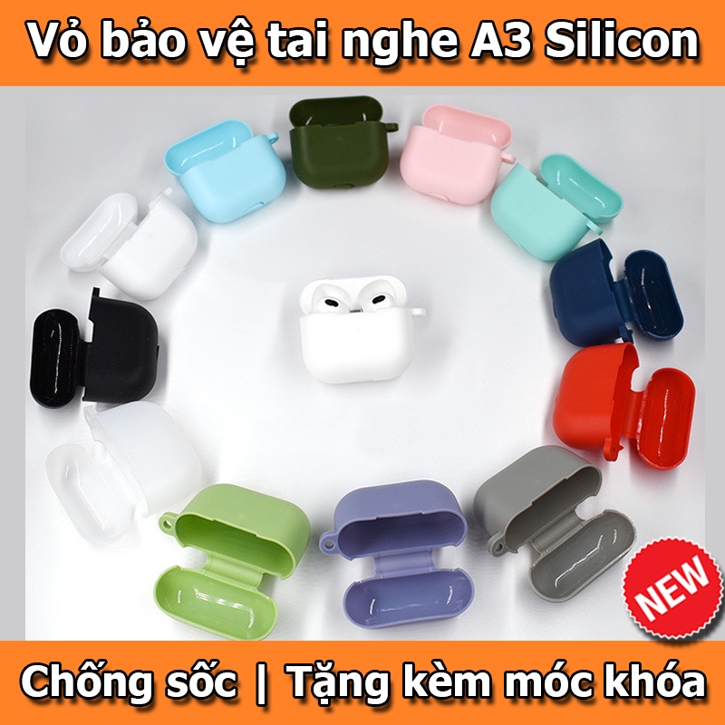 Vỏ bảo vệ(case) ốp Silicon dẻo hộp sạc Airpods 3 loại tốt, dày dặn, màu đẹp, có nắp chắn bụi, chống sốc