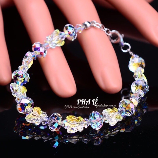 Vòng Tay Pha Lê Bướm Trắng S08mm - Tròn Dẹp Được Thiết Kế Từ Pha Lê Swarovski