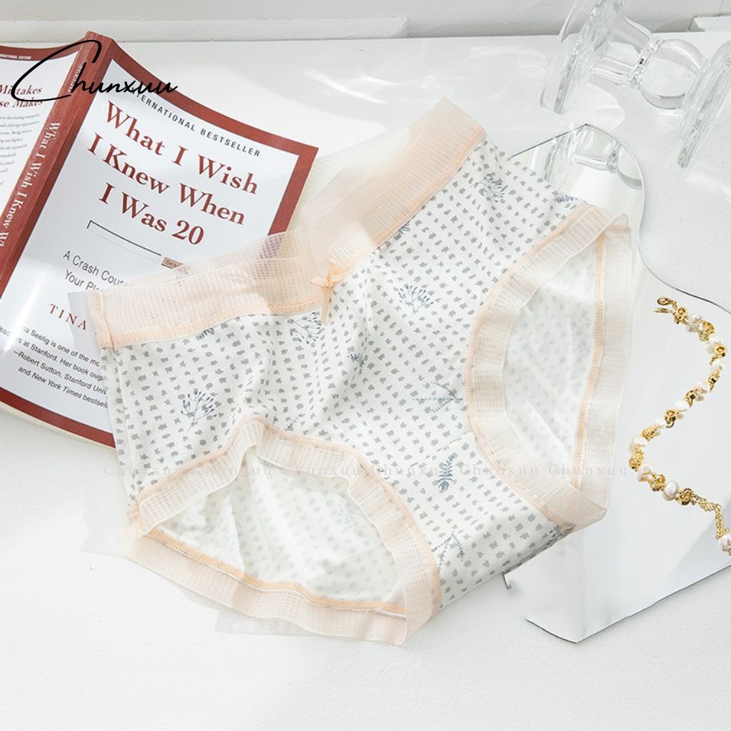 Quần lót nữ Cotton CHUNXUU phối viền ren họa tiết trẻ trung, chất liệu co dãn mềm mại- QC74