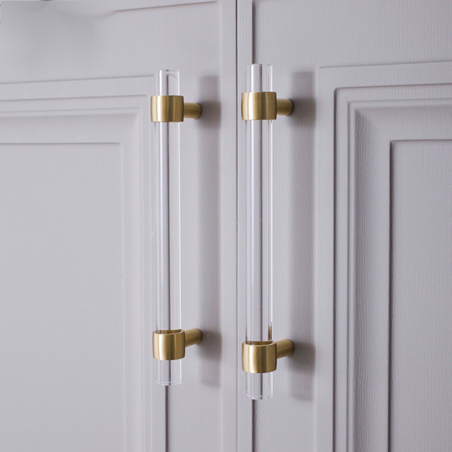 Tay nắm cửa bằng Acrylic trong suốt màu vàng đồng hiện đại