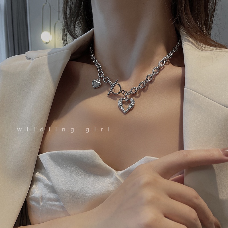 Vòng Cổ Chuỗi Xích Có Mặt Hình Trái Tim Rỗng Phong Cách Hip Hop Âu Mỹ Cá Tính