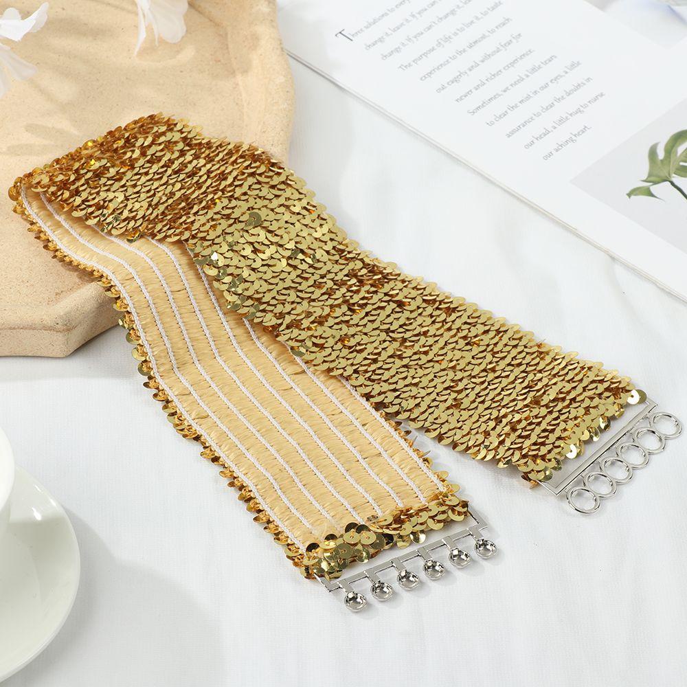Thắt Lưng Bản Rộng Co Giãn Đính Kim Sa Lấp Lánh Kiểu Vintage
